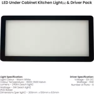 Image of 3x MATT BLACK Ultra-Slim Rectangle Under Cabinet Kitchen Light & Driver Kit - Warm White Diffused LED