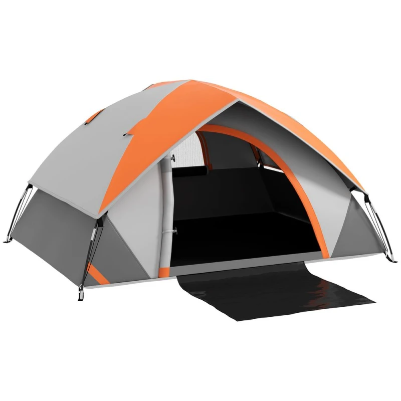 Image of Outsunny 4-5 Man Camping Tent w/ Sewn-in Groundsheet, 3000mm Waterproof, Orange, Grey A20-407V00TE