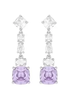 Image of Rhodium Plated And Amethyst Drop Earrings