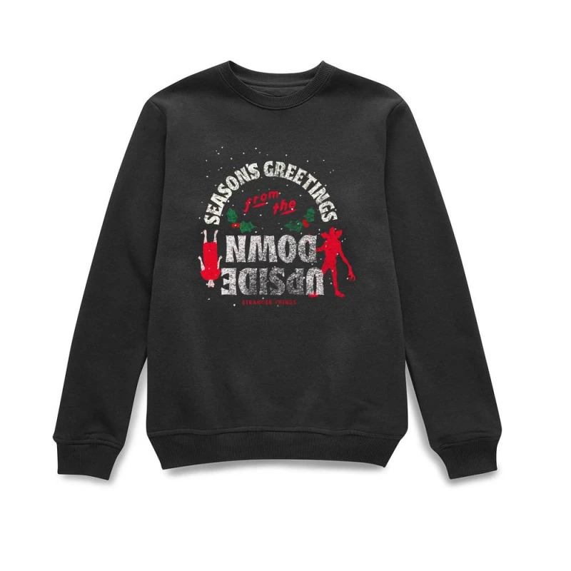 Image of Stranger Things Seasons Greeting From Upside Down Christmas Jumper - Black - L