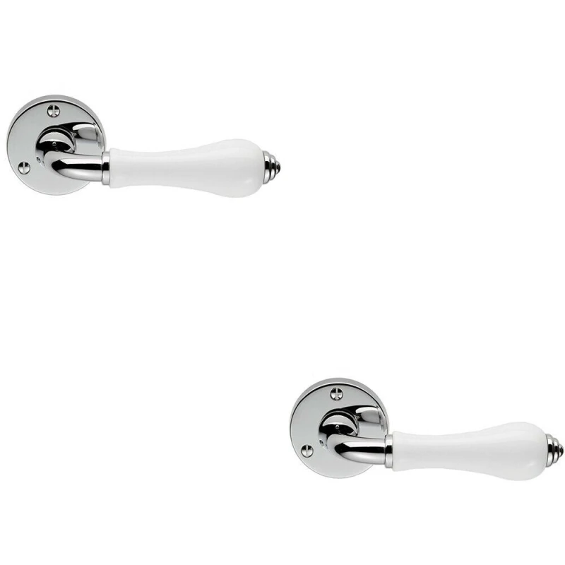 Image of Loops 2x PAIR Porcelain Handle with Ringed Detailing 58mm Round Rose Polished Chrome Multi