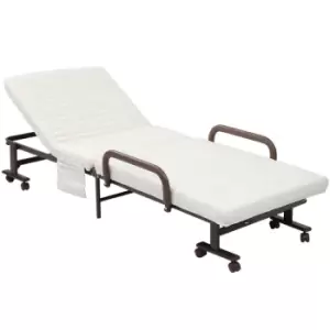 Image of HOMCOM Folding Bed With Mattress And Wheels Adjustable Backrest Guest Brown