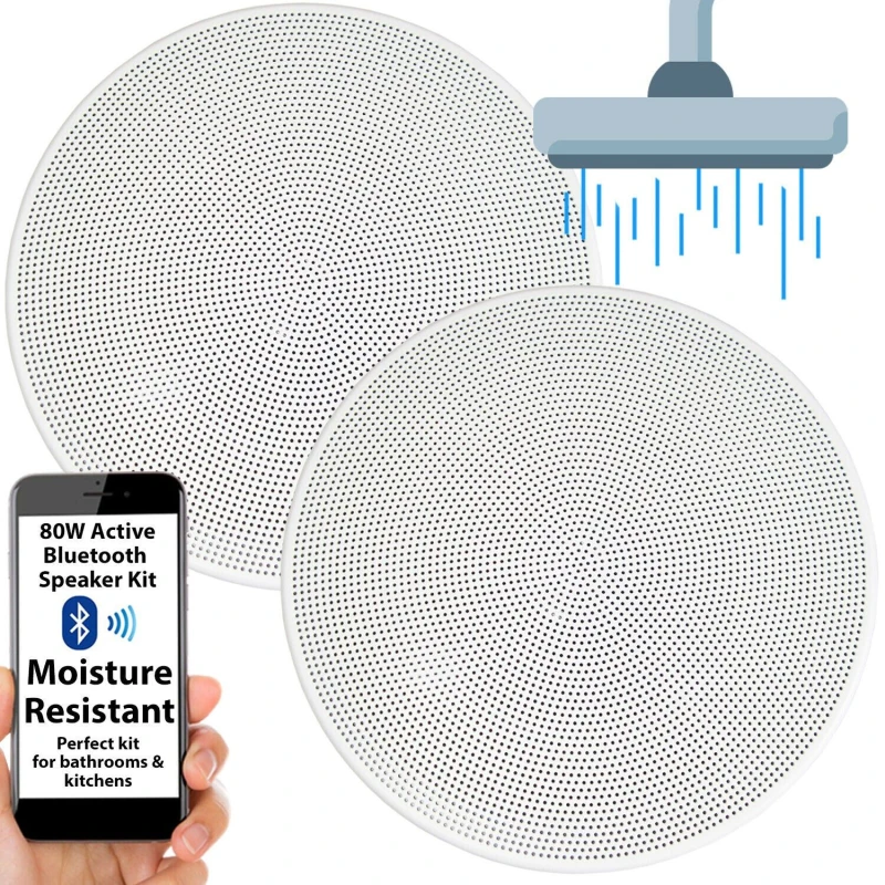 Image of Loops Active Bluetooth Ceiling Speaker Kit 5.25" 80W Moisture Resistant Bathroom Audio Multi unisex