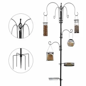 Image of Pawhut Bird Feeding Station Kit Wild Bird Feeder Pole With 6 Hooks 4 Prong Bases - Black