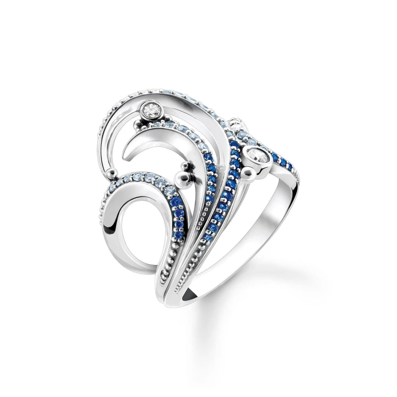 Image of Thomas Sabo TR2378-644-1-58 Blue Stones Wave Ring Q 1/2 Jewellery