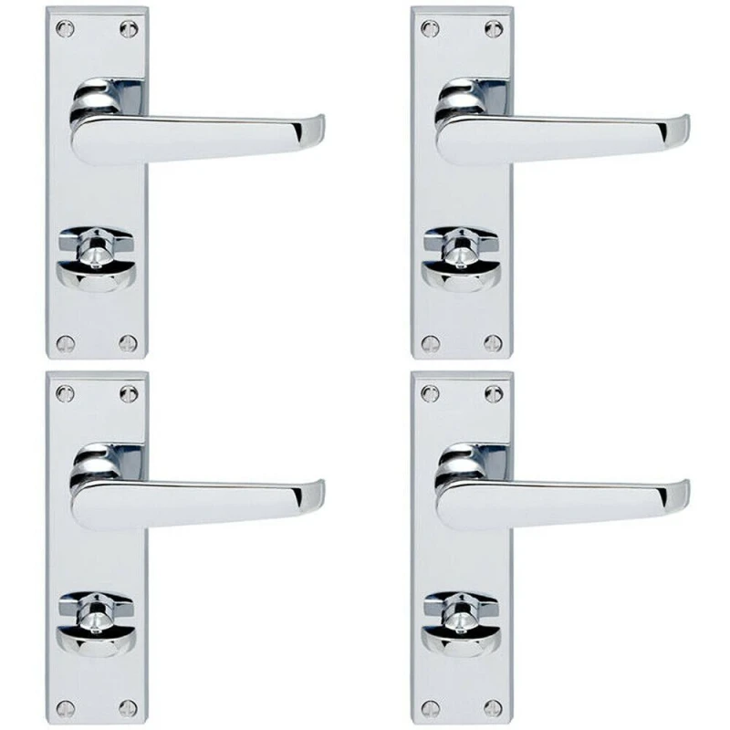 Image of Loops 4x Victorian Flat Lever on Bathroom Backplate Handle 150 x 42mm Polished Chrome Multi