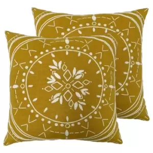 Image of Furn. Mandala Twin Pack Polyester Filled Cushions Ochre