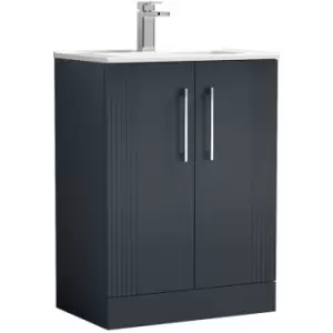 Image of Deco Satin Anthracite 600mm 2 Door Vanity Unit with 18mm Profile Basin - DPF1425B - Satin Anthracite - Nuie