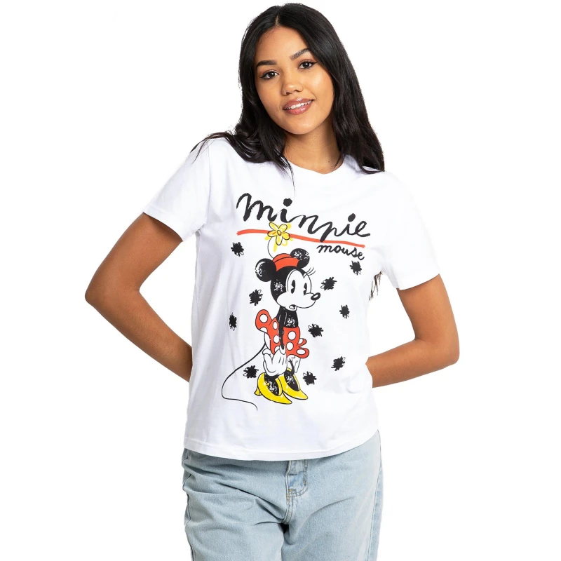 Image of Disney Womens Minnie Mouse Scribble Classic T-Shirt in White Size: Large White Female L