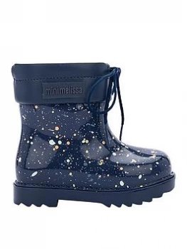 Image of Mini Melissa Mini Rain Boot Print Navy Fleck - Navy, Size 9 Younger