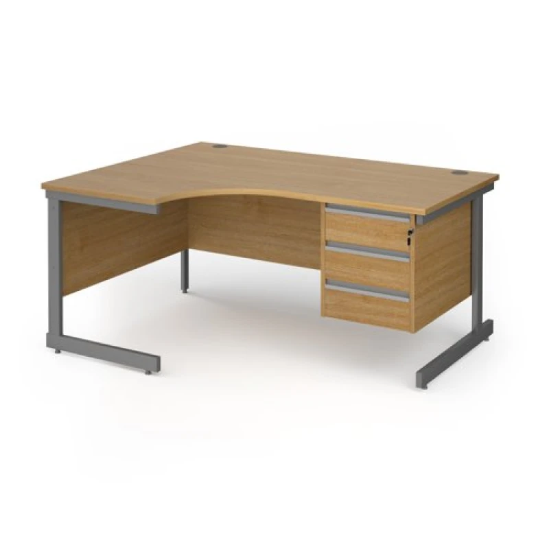 Image of Contract 25 Office Desk Left Hand Corner Desk 1600mm With Pedestal Oak Top With Graphite Frame 1200mm Depth Contract 25 CC16EL3-G-O Oak CC16EL