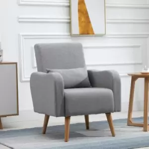 Image of HOMCOM Minimalist Armchair Solid Wood Frame And Legs Faux Linen Grey