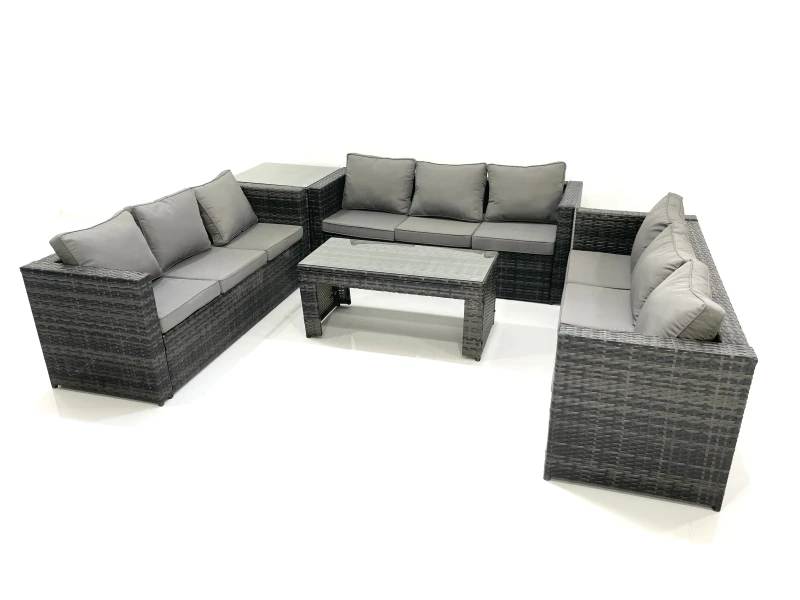 Image of Fimous Outdoor Garden Furniture Set 9 Seater Rattan Sofa Set with Coffee Table Side Table Dark Grey Mixed Dark Grey