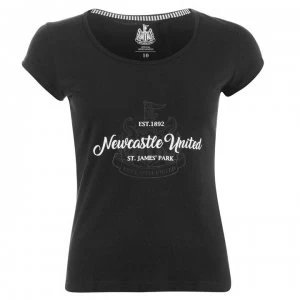 Image of Team Newcastle United Crest Print T Shirt Ladies - Black
