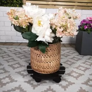 Image of 28cm Black Round Garden Plant Pot Flower Trolley Stand On Wheels