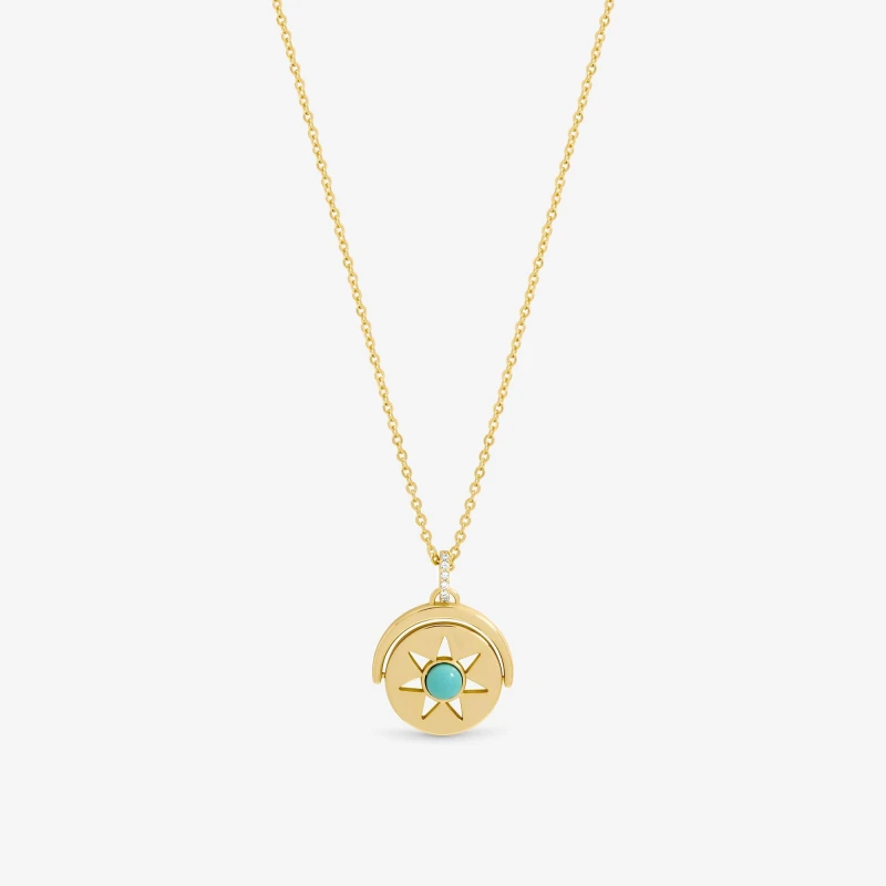 Image of Inicio Turquoise Celestial Spinner Pendant - Gift Pouch Pendant Necklaces One Size Gold 41449510000