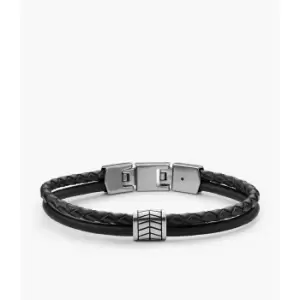 Image of Fossil Mens Multistrands Silver-Tone Stainless Steel Multi Strand Bracelet - Black