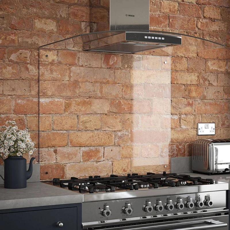 Image of Clear Glass Kitchen Splashback With Chrome Caps 900X700Mm, Clear SB50375