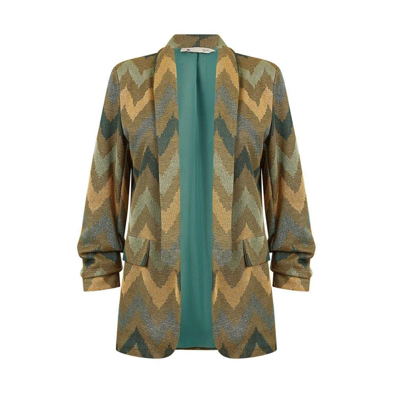 Image of Yumi Green Chevron Relaxed Fit Blazer Green