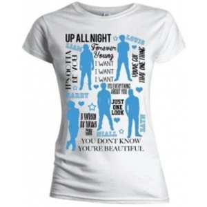 Image of One Direction Silhouette Lyrics Blue on Wht Skinny TS: Small