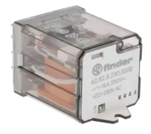 Image of Finder, 230V ac Coil Non-Latching Relay DPDT, 16A Switching Current Plug In, 2 Pole, 62.82.8.230.0000