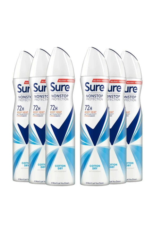 Image of Sure Women 'Antiperspirant' 72H Protection Cotton Dry Deodorant, 6x250ml White female
