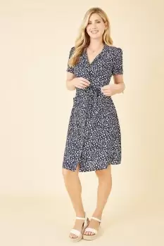 Image of Navy Animal Print Retro Shirt Dress