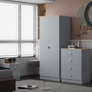 Image of Esher 2 Door Wardrobe Grey Bedroom Furniture Storage Cupboard Metal Cup Handles - Grey