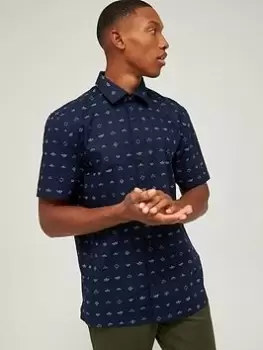 Image of Ted Baker Paper Boat Print Short Sleeve Shirt - Navy, Size 2, Men