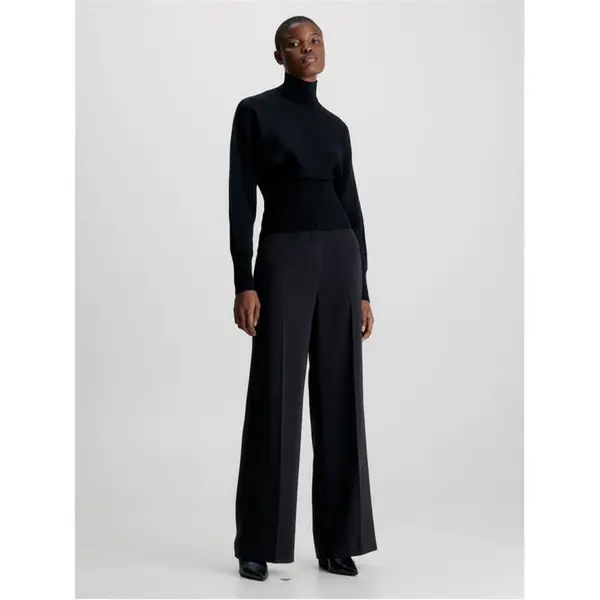Image of Calvin Klein STRUCTURE TWILL WIDE LEG Wide Leg Trousers 8 (XS) Black 67631203310