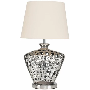 Image of Silver Lattice Vase Table Lamp With Lampshade - Beige - No Bulb
