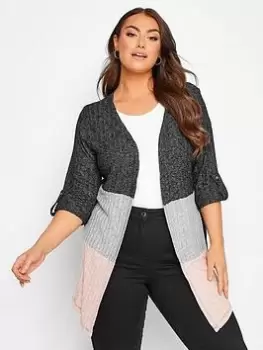 Image of Yours Colour Block Cardigan - Grey, Size 18, Women