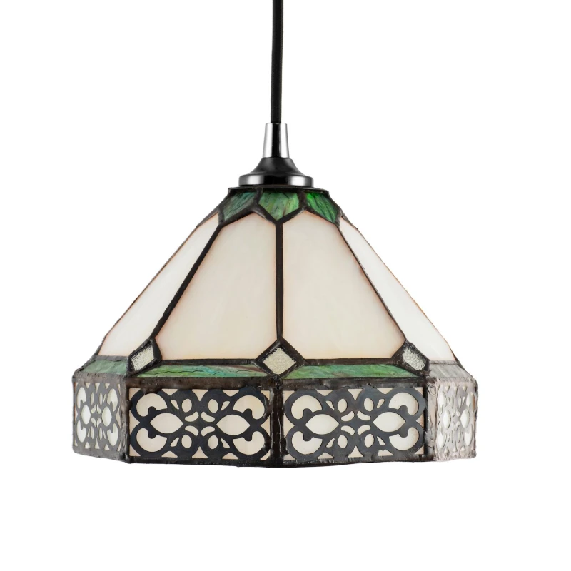 Image of Happy Homewares Classic 1920s Shabby Chic Pendant Light Shade with Metal Scrollwork Decoration in Green Size: 8" Green Unisex 8"
