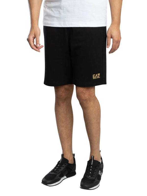 Image of EA7 Leg Logo Sweat Shorts Black/Gold S