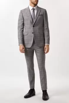 Image of Mens Skinny Fit Grey Checked Suit Jacket