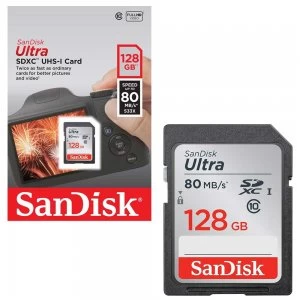 Image of SanDisk Ultra SDXC SD Memory Card Class 10 - UHS-I Fast 80MB/s 128GB