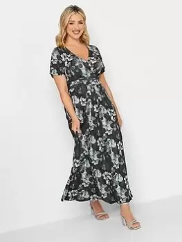 Image of Yours Floral Wrap Front Tie Dress - Black, Size 20, Women