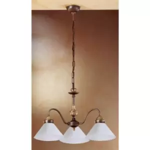 Image of Kolarz NONNA - Cottage Style Glass 3 Arm Chandelier Matt Antique Brass, 3x E27