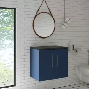 Image of Hudson Reed Juno Wall Hung 2-Door Vanity Unit with Sparkling Black Worktop 600mm Wide - Electric Blue