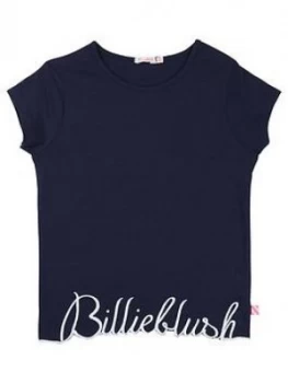 Image of Billieblush Girls Short Sleeve Embroidered Logo Hem T-Shirt - Navy, Size Age: 4 Years, Women