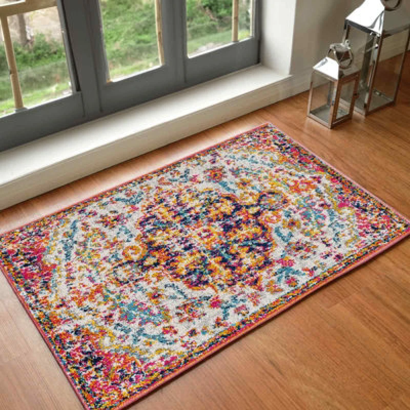 Image of Livabliss Vintage Oriental Boho Neon Pink Lou Area Rug 60 X 90 Cm - Easy Care, Non Shedding, Ideal For Living Room & Bedroom