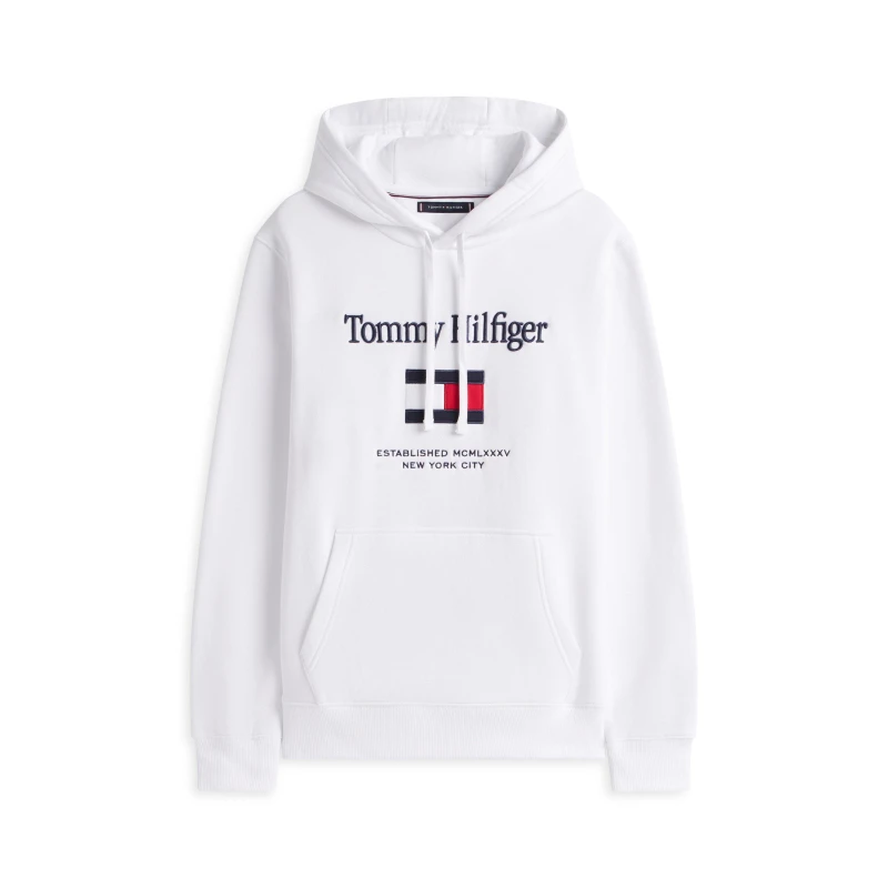 Image of Tommy Hilfiger Mens Embro Flag Pull Over Hoodie White male M