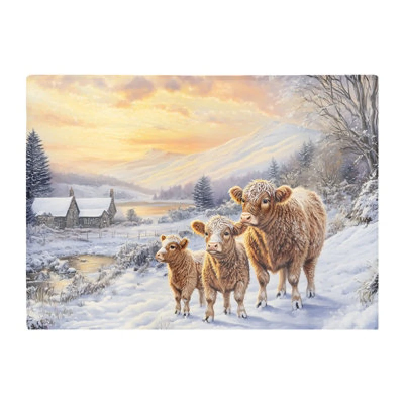 Image of Warren Reed Designer Family Of Highland Cows Glass Chopping Board