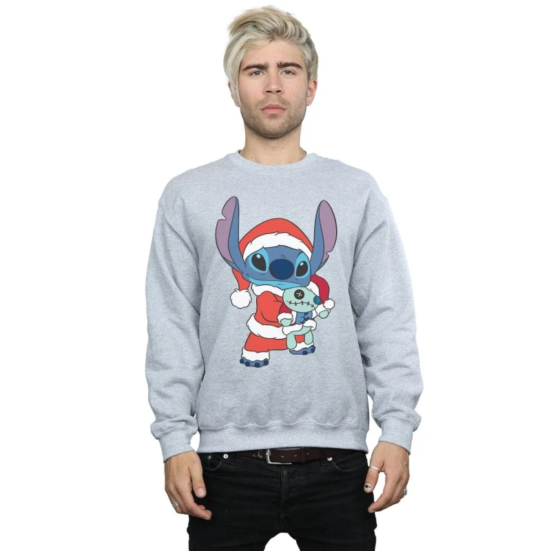 Image of Disney Men Lilo And Stitch Stitch Christmas Sweatshirt in Grey Size: Small Grey S Male 5059400309386