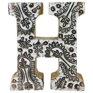 Image of Letter H Hand Carved Wooden White Flower