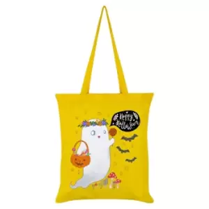 Image of Grindstore Happy Halloween Ghost Tote Bag (One Size) (Yellow/White/Black)