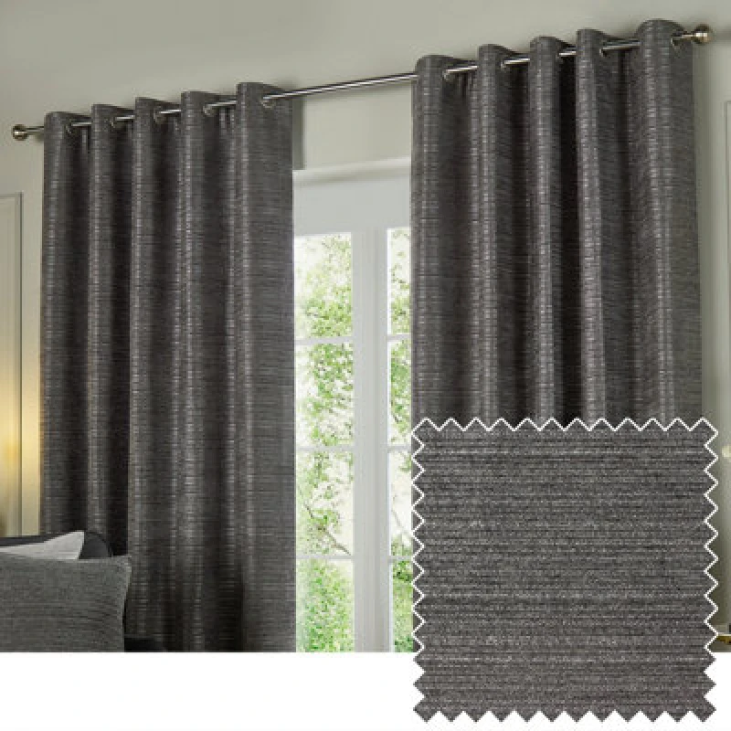 Image of Paoletti Paoletti Jupiter Chenille Jacquard Eyelet Curtain Pair in Grey Size: 229cm width x 137cm drop Grey 229cm width x 137cm drop Unisex 50255323