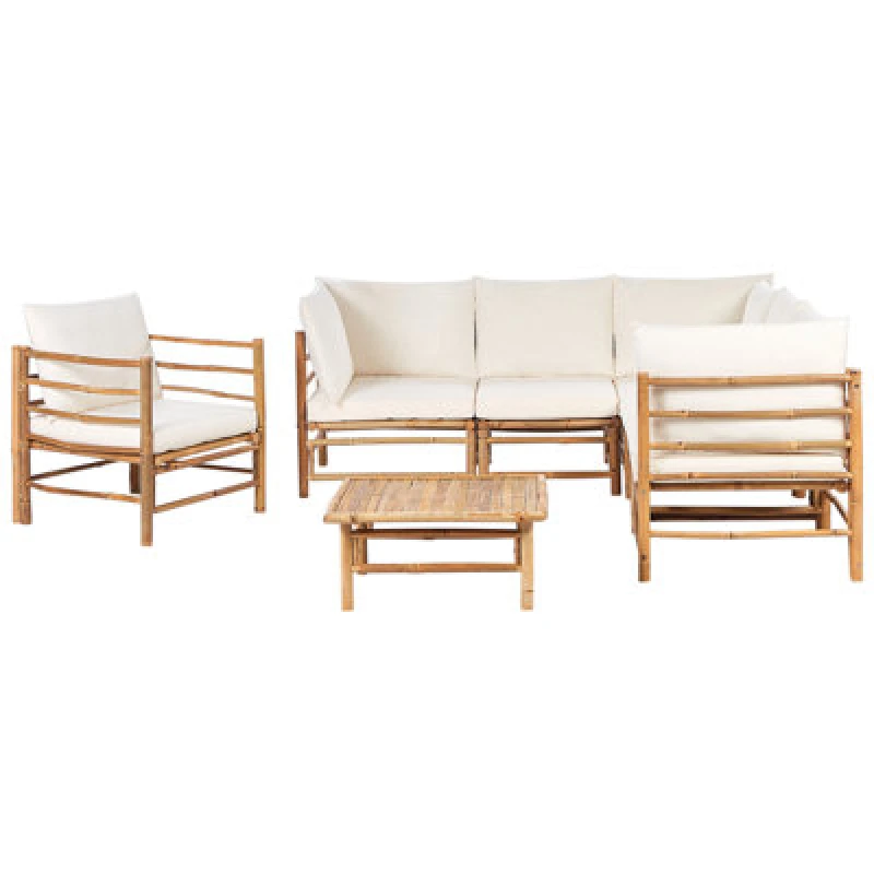 Image of Beliani Garden Lounge Set With Table 6 Seater Cerreto Bamboo Wood Off-White