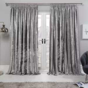 Image of Sienna Crushed Velvet Pair Of Pencil Pleat Curtains Silver - 66" X 90"