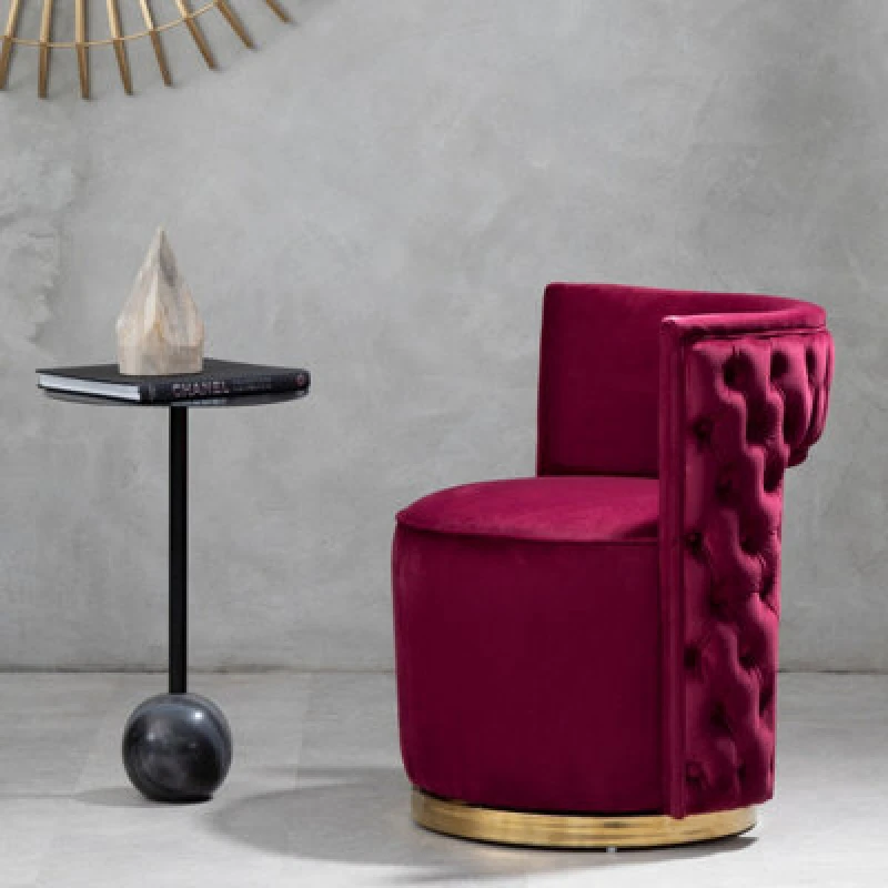 Image of Orsina Red Wine Velvet Upholstered Round Chair, Accent Chair For Living Room, Accent Lounge Chair For Home, Office